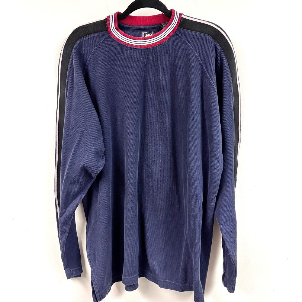 Vintage Men's Lee 1990's heavy weight 100% Cotton crew neck stripe sleeve tee XL